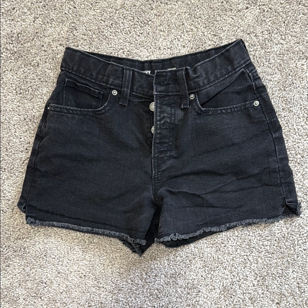 Girls black high-waisted jean shorts